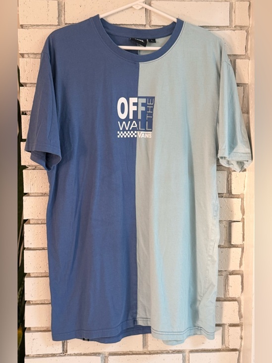 Vans Other - Vans Off The Wall Colorblock T-Shirt Blue Graphic Logo Short Sleeve Mens Size L